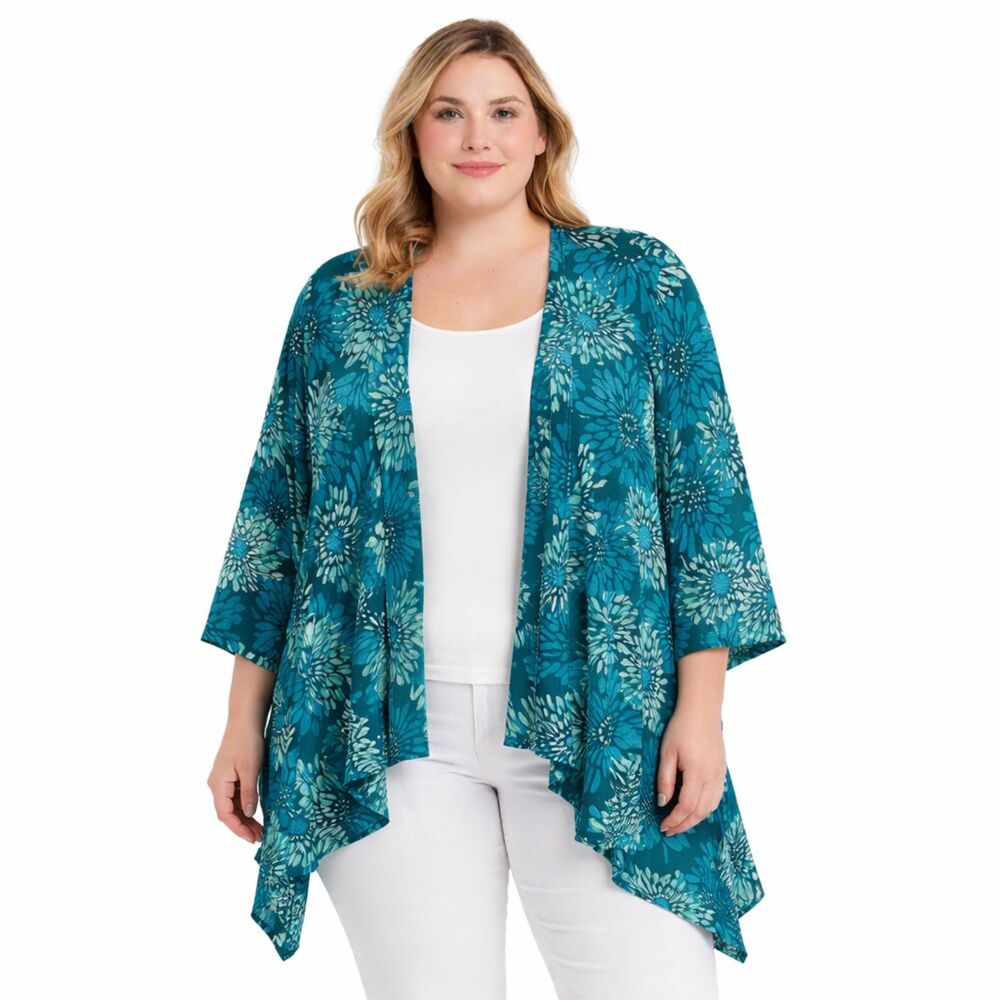 Open Front Cardigan Size 2X  CSC Studio Teal Floral *